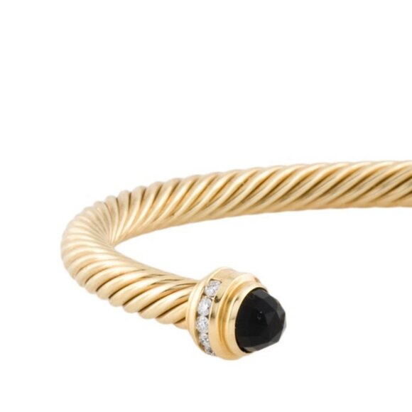 DAVID YURMAN 18K 750 YELLOW GOLD ONYX & DIAMOND CLASSIC CABLESPIRA® BRACELET - Picture 3 of 8